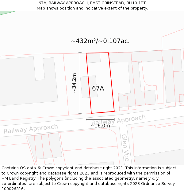 67A, RAILWAY APPROACH, EAST GRINSTEAD, RH19 1BT: Plot and title map