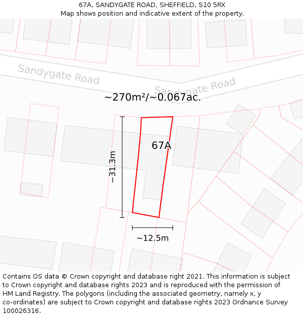 67A, SANDYGATE ROAD, SHEFFIELD, S10 5RX: Plot and title map
