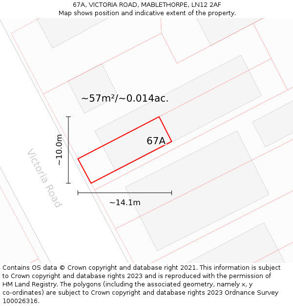 67A, VICTORIA ROAD, MABLETHORPE, LN12 2AF: Plot and title map