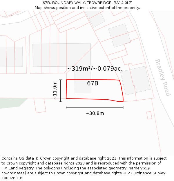 67B, BOUNDARY WALK, TROWBRIDGE, BA14 0LZ: Plot and title map