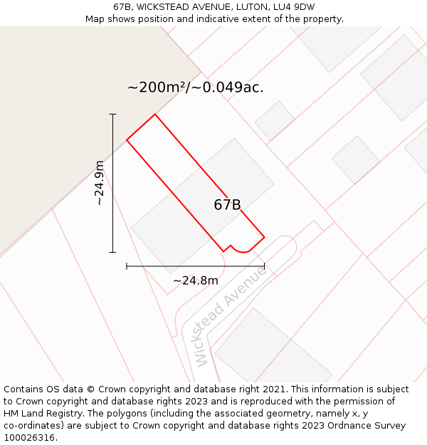 67B, WICKSTEAD AVENUE, LUTON, LU4 9DW: Plot and title map