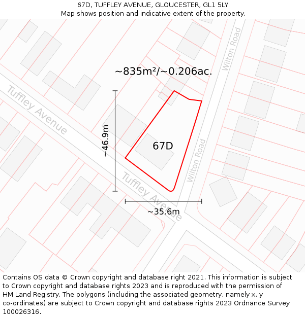 67D, TUFFLEY AVENUE, GLOUCESTER, GL1 5LY: Plot and title map