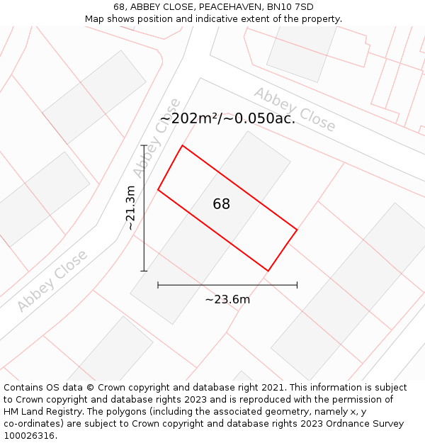 68, ABBEY CLOSE, PEACEHAVEN, BN10 7SD: Plot and title map