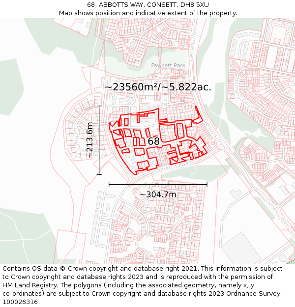68, ABBOTTS WAY, CONSETT, DH8 5XU: Plot and title map