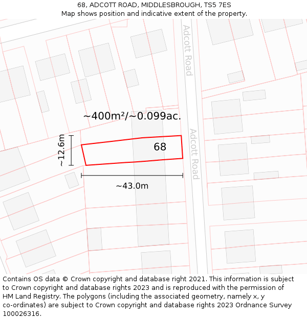 68, ADCOTT ROAD, MIDDLESBROUGH, TS5 7ES: Plot and title map