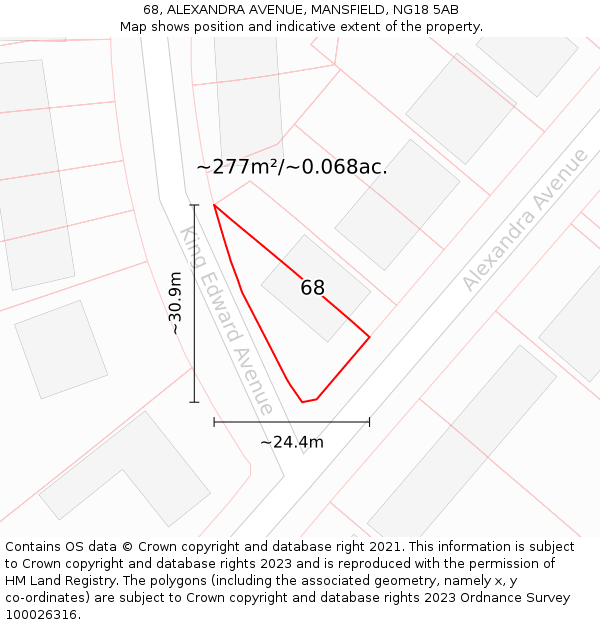 68, ALEXANDRA AVENUE, MANSFIELD, NG18 5AB: Plot and title map