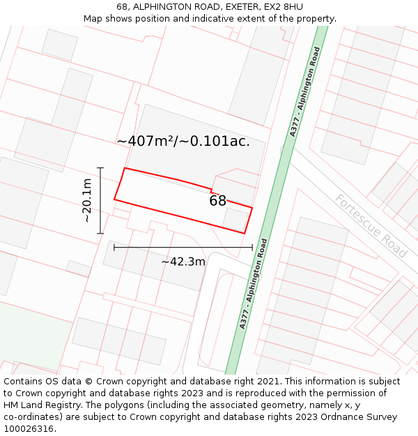 68, ALPHINGTON ROAD, EXETER, EX2 8HU: Plot and title map