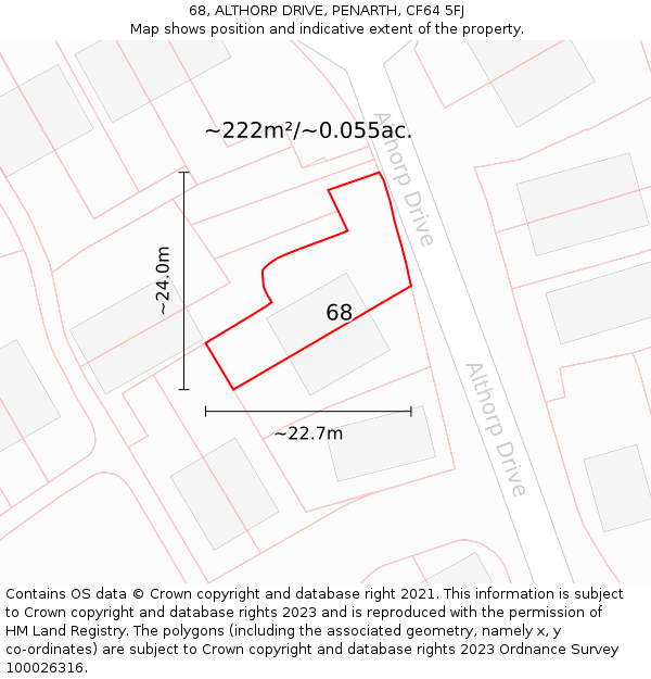 68, ALTHORP DRIVE, PENARTH, CF64 5FJ: Plot and title map