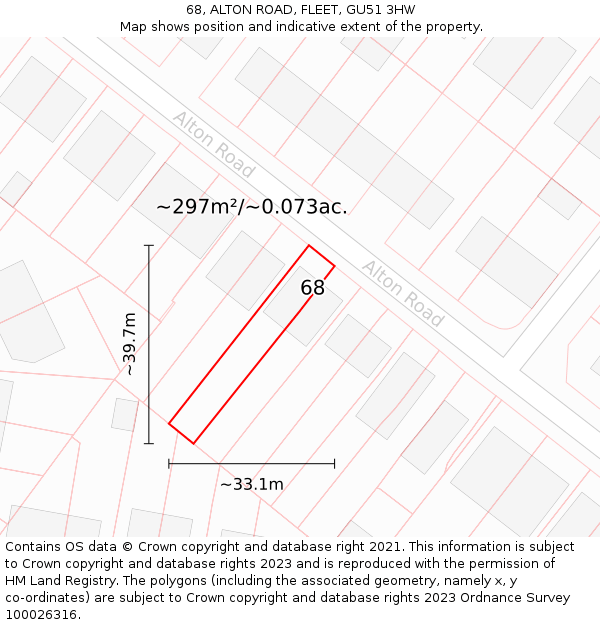 68, ALTON ROAD, FLEET, GU51 3HW: Plot and title map