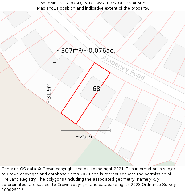 68, AMBERLEY ROAD, PATCHWAY, BRISTOL, BS34 6BY: Plot and title map