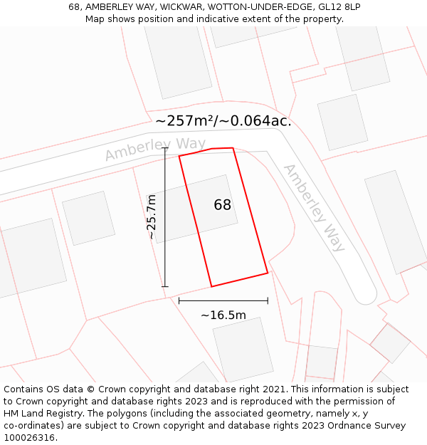68, AMBERLEY WAY, WICKWAR, WOTTON-UNDER-EDGE, GL12 8LP: Plot and title map