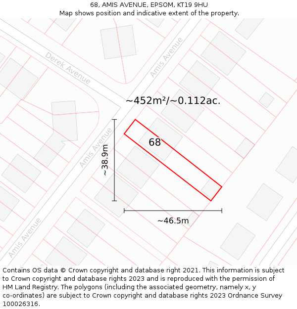 68, AMIS AVENUE, EPSOM, KT19 9HU: Plot and title map