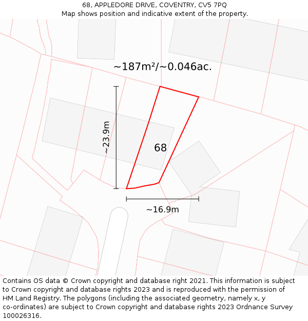 68, APPLEDORE DRIVE, COVENTRY, CV5 7PQ: Plot and title map