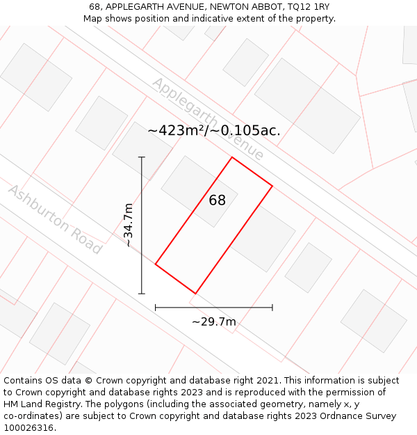 68, APPLEGARTH AVENUE, NEWTON ABBOT, TQ12 1RY: Plot and title map