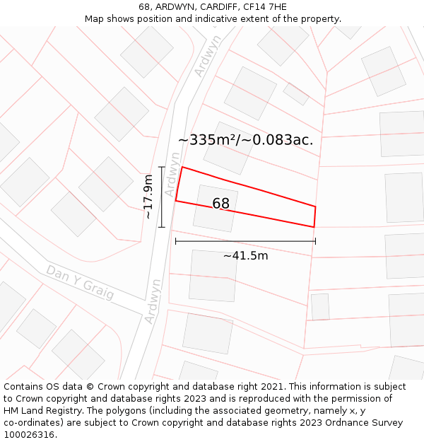 68, ARDWYN, CARDIFF, CF14 7HE: Plot and title map