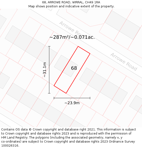 68, ARROWE ROAD, WIRRAL, CH49 1RA: Plot and title map