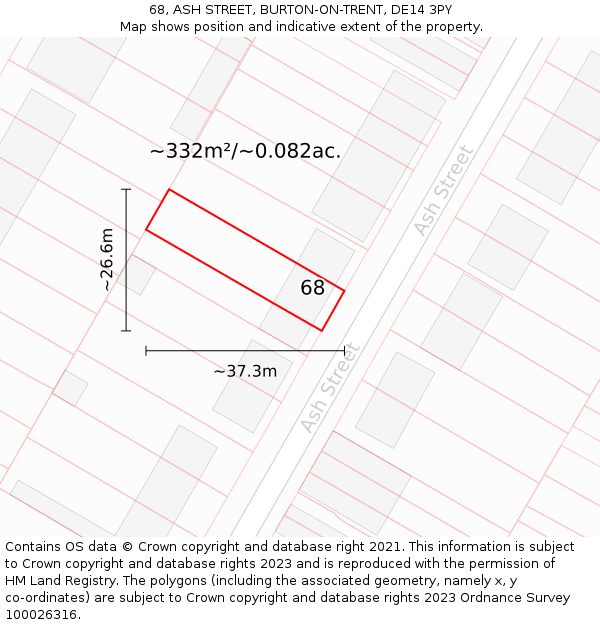 68, ASH STREET, BURTON-ON-TRENT, DE14 3PY: Plot and title map