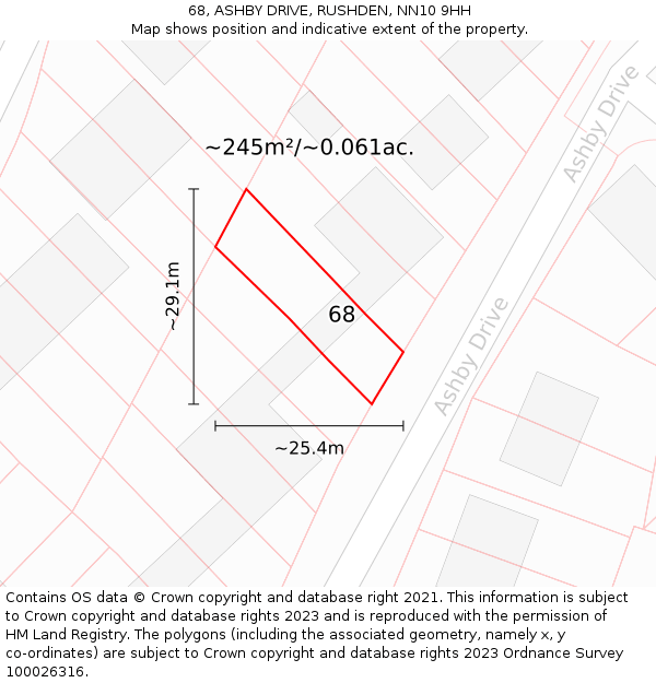 68, ASHBY DRIVE, RUSHDEN, NN10 9HH: Plot and title map