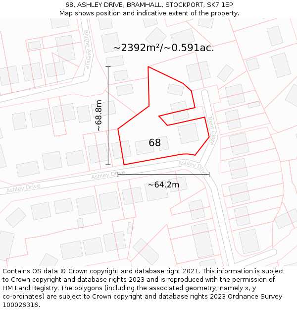 68, ASHLEY DRIVE, BRAMHALL, STOCKPORT, SK7 1EP: Plot and title map