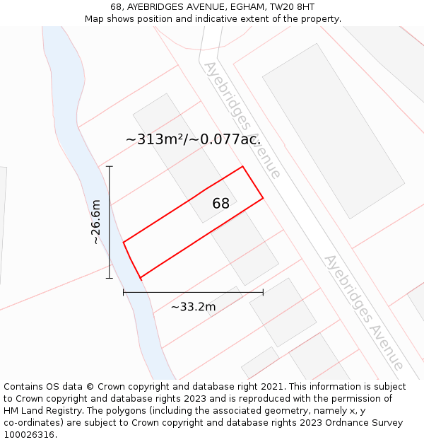 68, AYEBRIDGES AVENUE, EGHAM, TW20 8HT: Plot and title map