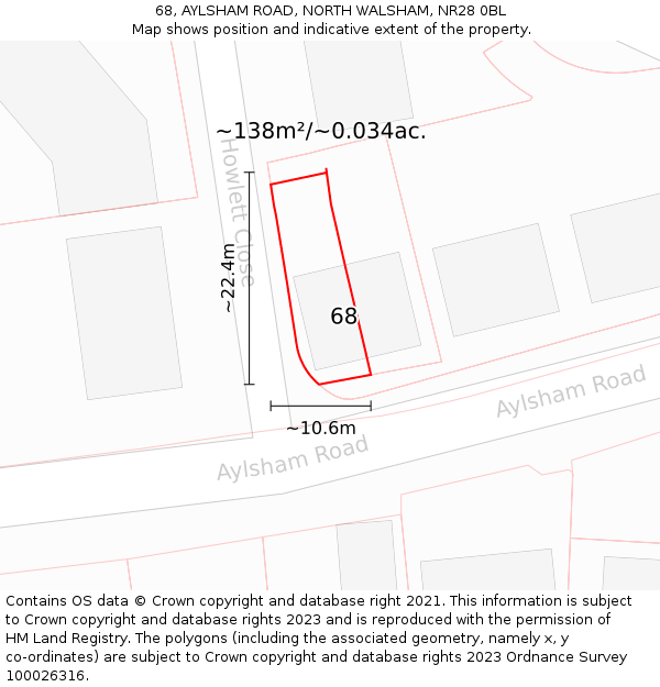 68, AYLSHAM ROAD, NORTH WALSHAM, NR28 0BL: Plot and title map