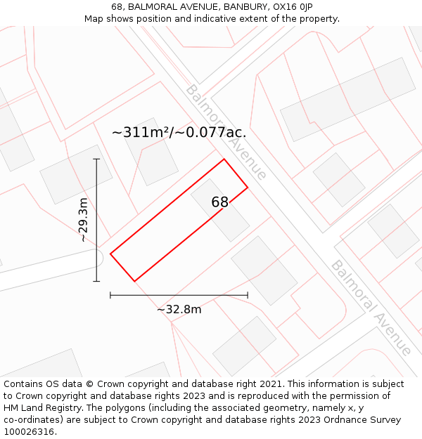 68, BALMORAL AVENUE, BANBURY, OX16 0JP: Plot and title map