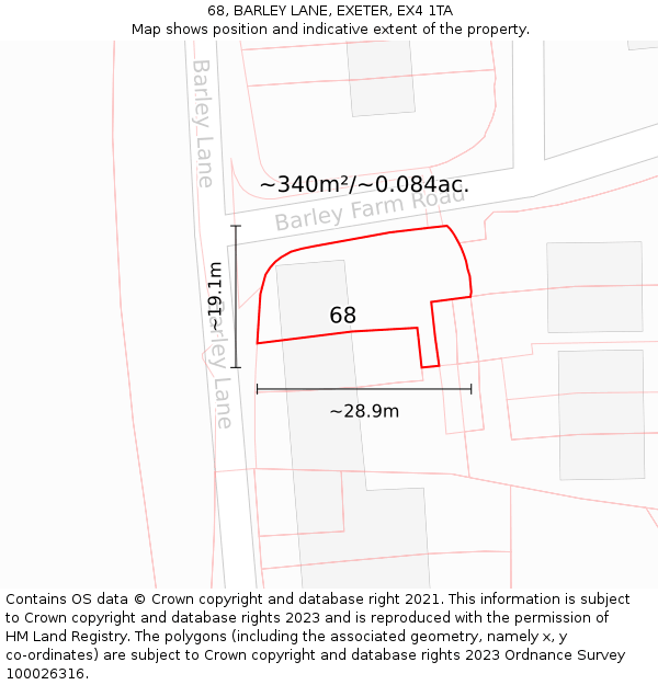 68, BARLEY LANE, EXETER, EX4 1TA: Plot and title map