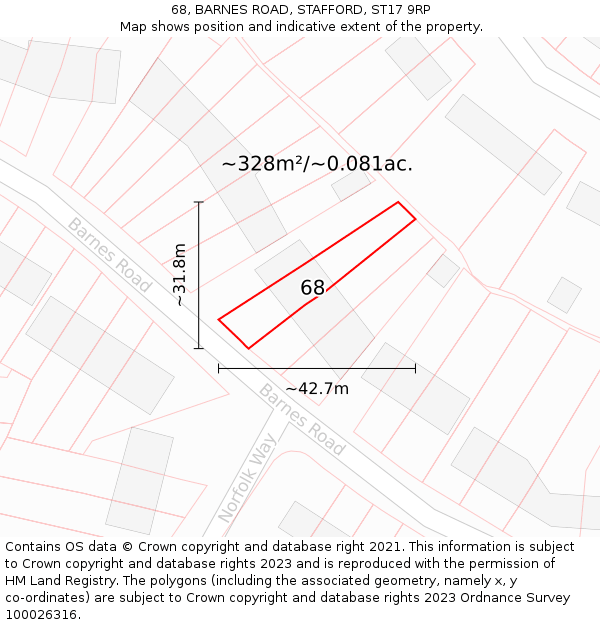 68, BARNES ROAD, STAFFORD, ST17 9RP: Plot and title map