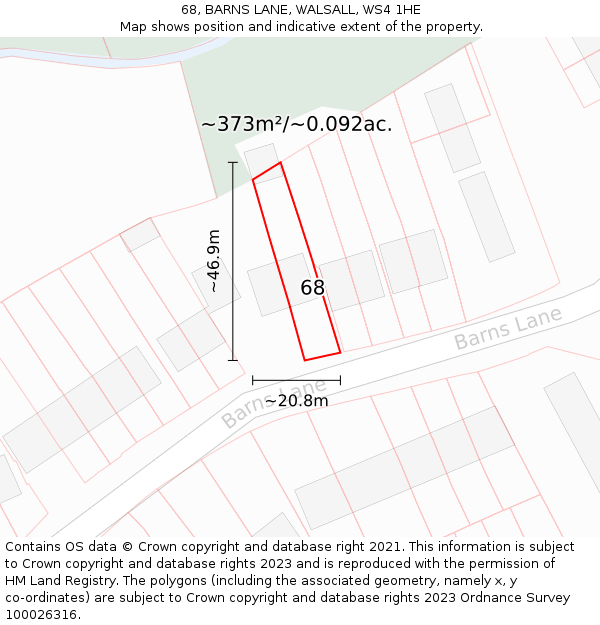 68, BARNS LANE, WALSALL, WS4 1HE: Plot and title map