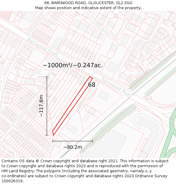 68, BARNWOOD ROAD, GLOUCESTER, GL2 0SG: Plot and title map