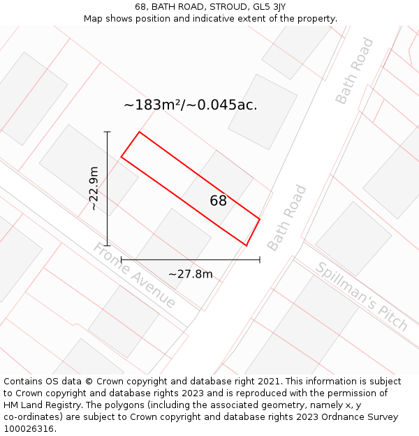 68, BATH ROAD, STROUD, GL5 3JY: Plot and title map
