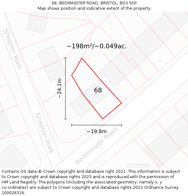 68, BEDMINSTER ROAD, BRISTOL, BS3 5NY: Plot and title map