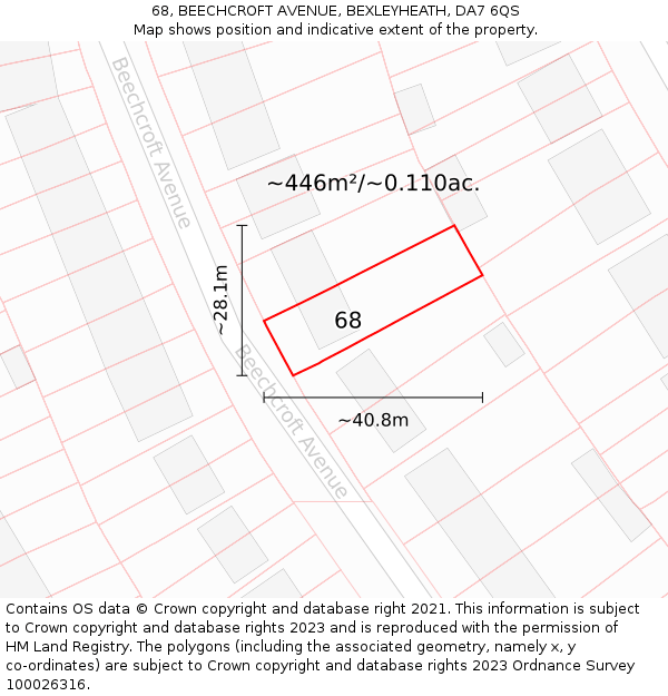 68, BEECHCROFT AVENUE, BEXLEYHEATH, DA7 6QS: Plot and title map