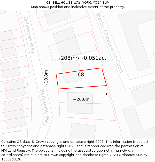 68, BELLHOUSE WAY, YORK, YO24 3LW: Plot and title map