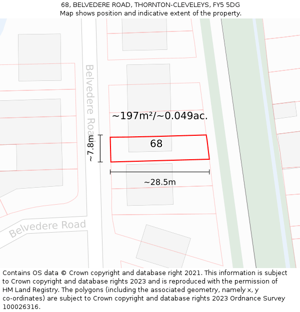 68, BELVEDERE ROAD, THORNTON-CLEVELEYS, FY5 5DG: Plot and title map