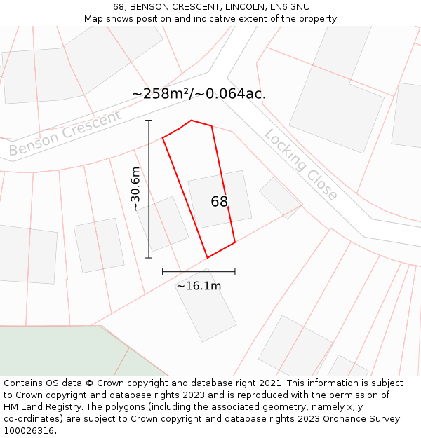 68, BENSON CRESCENT, LINCOLN, LN6 3NU: Plot and title map
