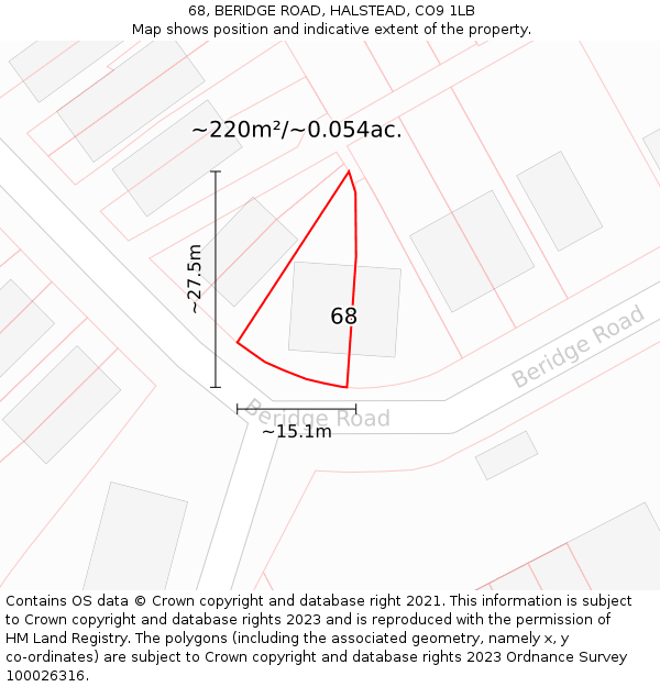 68, BERIDGE ROAD, HALSTEAD, CO9 1LB: Plot and title map