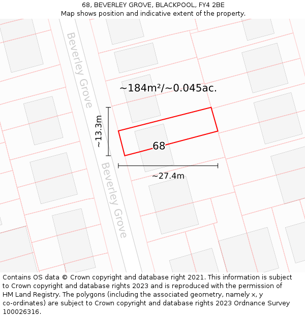 68, BEVERLEY GROVE, BLACKPOOL, FY4 2BE: Plot and title map
