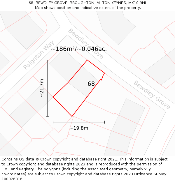 68, BEWDLEY GROVE, BROUGHTON, MILTON KEYNES, MK10 9NL: Plot and title map