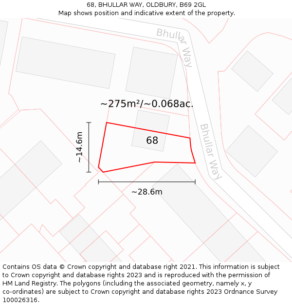 68, BHULLAR WAY, OLDBURY, B69 2GL: Plot and title map