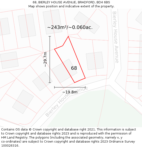 68, BIERLEY HOUSE AVENUE, BRADFORD, BD4 6BS: Plot and title map