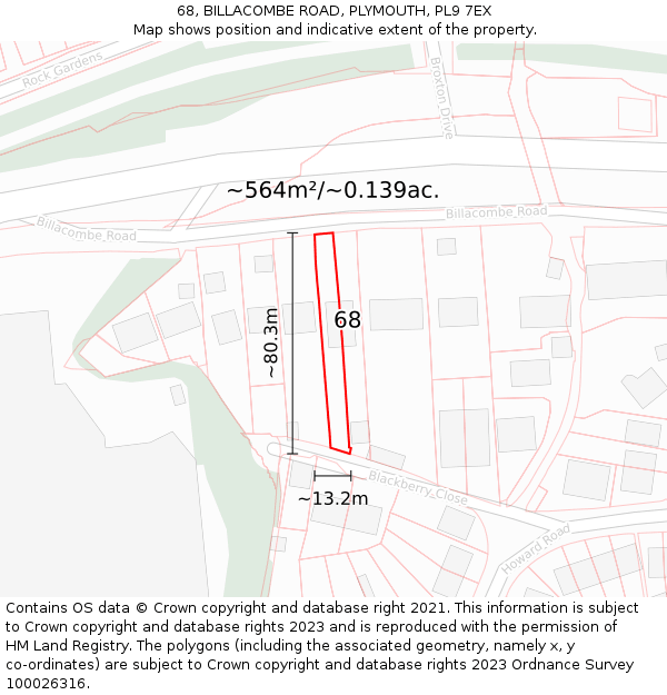 68, BILLACOMBE ROAD, PLYMOUTH, PL9 7EX: Plot and title map