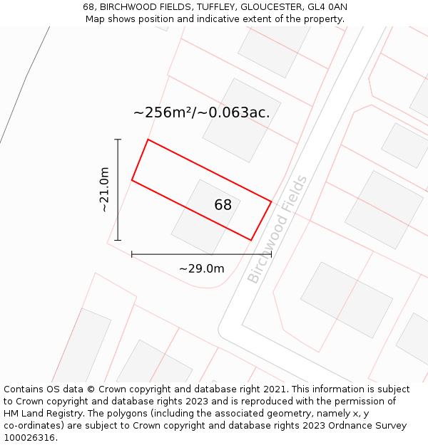 68, BIRCHWOOD FIELDS, TUFFLEY, GLOUCESTER, GL4 0AN: Plot and title map