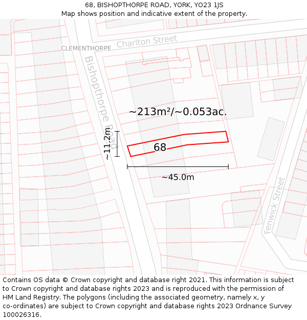 68, BISHOPTHORPE ROAD, YORK, YO23 1JS: Plot and title map