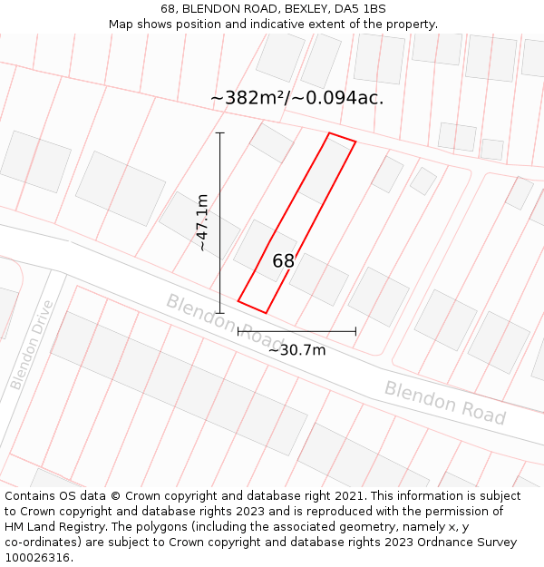 68, BLENDON ROAD, BEXLEY, DA5 1BS: Plot and title map