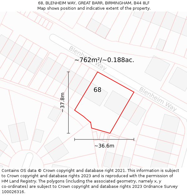 68, BLENHEIM WAY, GREAT BARR, BIRMINGHAM, B44 8LF: Plot and title map