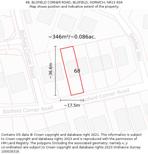 68, BLOFIELD CORNER ROAD, BLOFIELD, NORWICH, NR13 4SA: Plot and title map