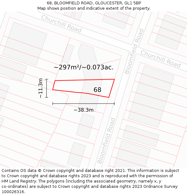 68, BLOOMFIELD ROAD, GLOUCESTER, GL1 5BP: Plot and title map