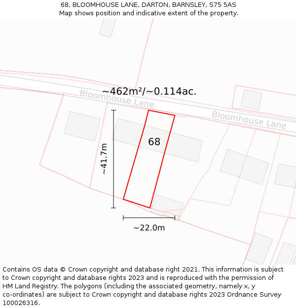 68, BLOOMHOUSE LANE, DARTON, BARNSLEY, S75 5AS: Plot and title map