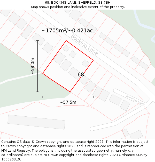 68, BOCKING LANE, SHEFFIELD, S8 7BH: Plot and title map